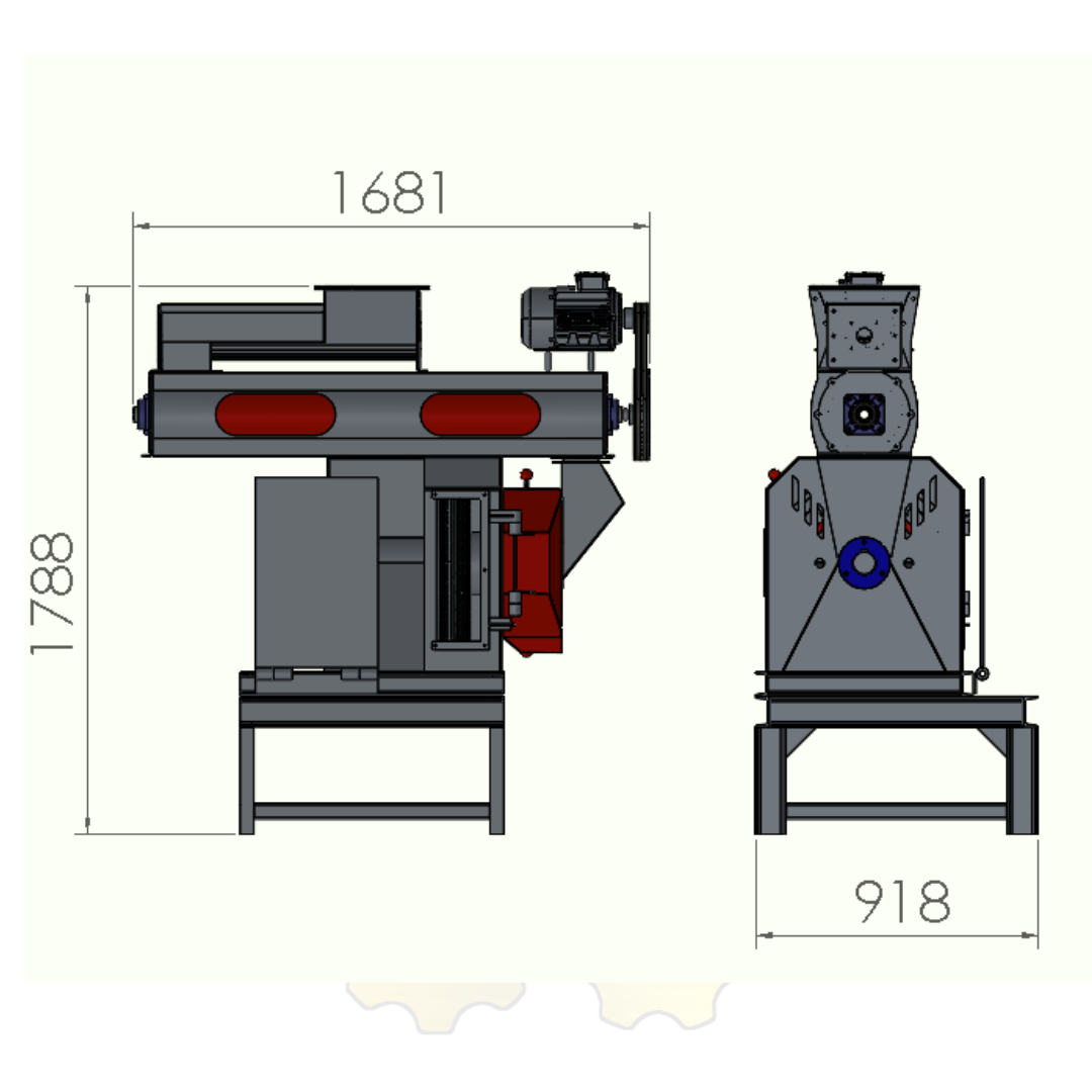 250D-1500K feed pellet mill — dimensioned drawing (1681 × 1788 × 918 mm)